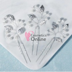 Ac metalic pentru par ACM063EE Argintiu cu Frunzulite si perle